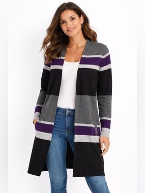 Calvin Klein Striped Open Front Cardigan Sweater Size Medium